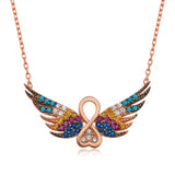Rose Gold Multi-Color CZ Angel Wings Infinity Necklace