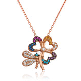 Necklace - Sterling Silver Rose Gold Plated Clover Dragonfly