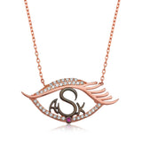 Rose Gold Plated Eye Necklace - Sparkling Zirconia 'A S K' Script