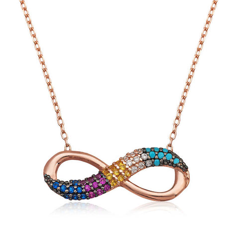 Necklace - Rose Gold-Tone Multi-Color Zircon Infinity Pendant