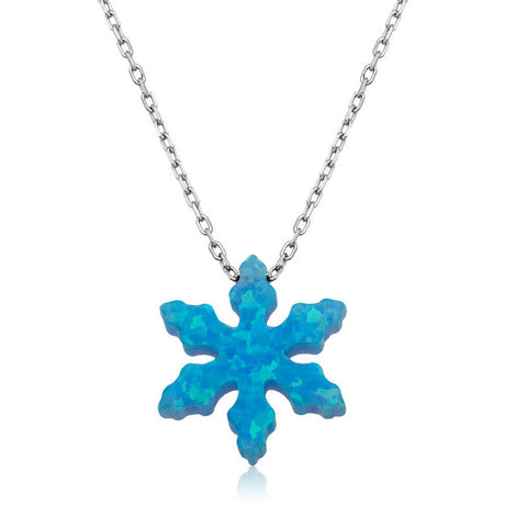 Necklace - Elegant Blue Opal Snowflake Pendant Sterling Silver