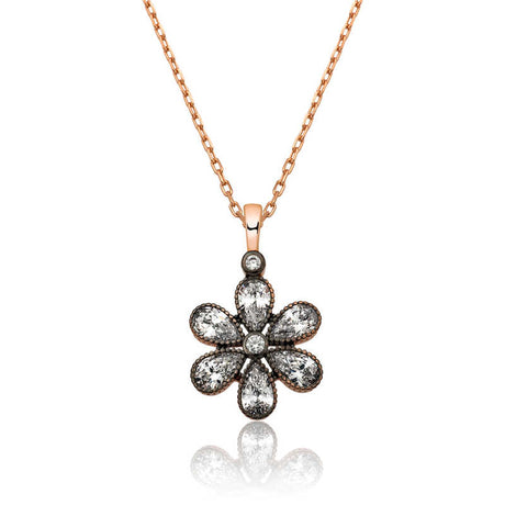 Rose Gold Plated Silver Flower Necklace - Sparkling Diamond-Style