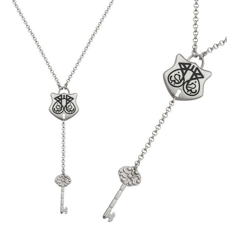 Sterling Silver Calligraphy Shield & Key Y-Lariat Necklace