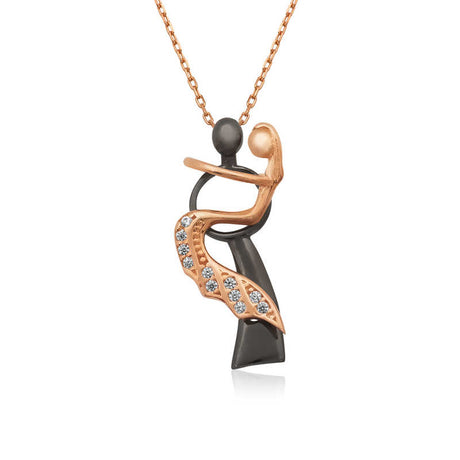Necklace - Rose Gold Plated Silver Dancing Couple Zircon Pendant