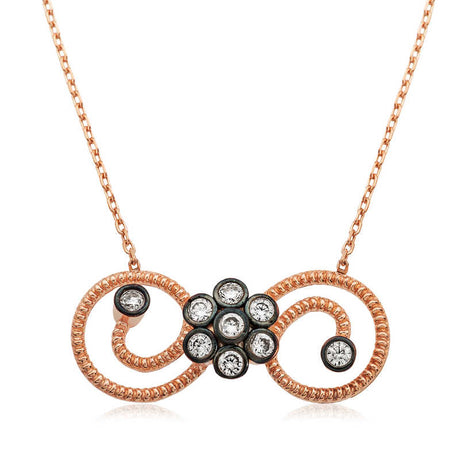 Necklace - Rose Gold-Tone Infinity Scroll with Floral CZ Cluster