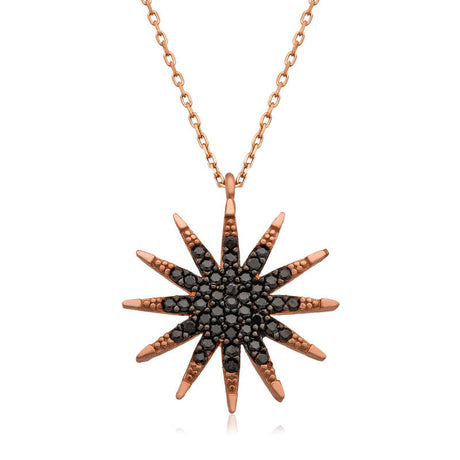 Rose Gold Plated Silver - Dazzling Black Zircon North Star Necklace