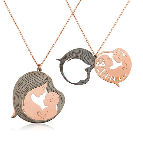 Mother & Baby Necklace - Rose Gold & Silver Tone Pendant