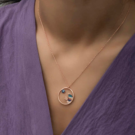 Necklace - Rose Gold Plated Evil Eye Baby Hand & Footprint
