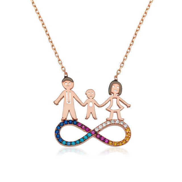 Rose Gold Plated Family Infinity Necklace - Multi-color Zirconia