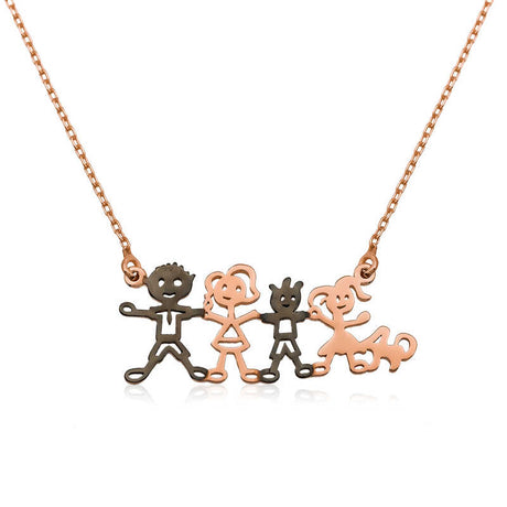 Necklace - Rose Gold Plated Two-Tone Family Figurine Pendant