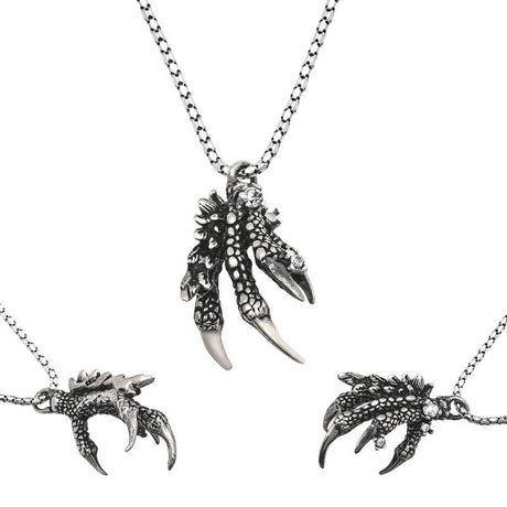 Necklace - Silver-Tone Eagle Claw Pendant with Accent Stones