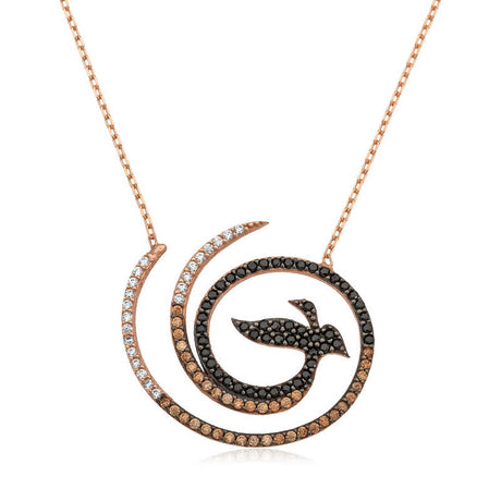 Necklace - Rose Gold Tone Multi-Stone Phoenix Swirl Pendant