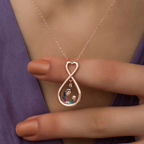 Rose Gold Plated Infinity Heart Mother Child Necklace