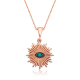 Rose Gold Tone Evil Eye Sunburst Pendant Necklace