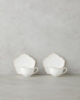 Professional Grade New Bone China Coffee Cup Set   2 Person 4 Piece White Gold