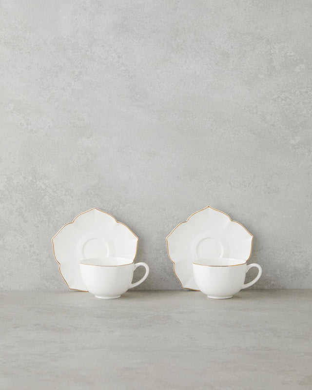 Professional Grade New Bone China Coffee Cup Set   2 Person 4 Piece White Gold