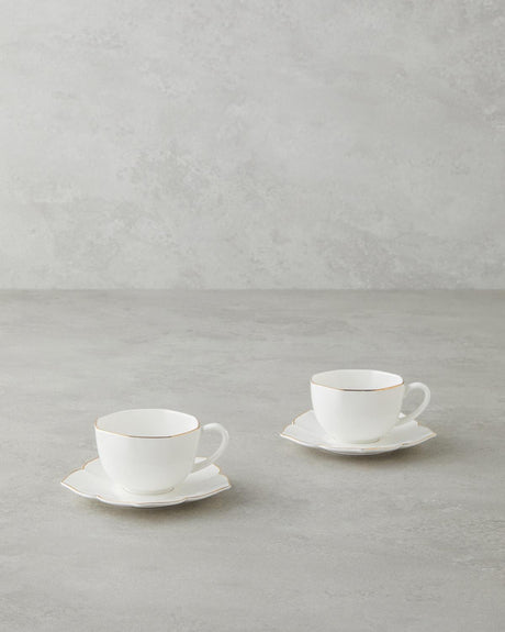 Professional Grade New Bone China Coffee Cup Set   2 Person 4 Piece White Gold