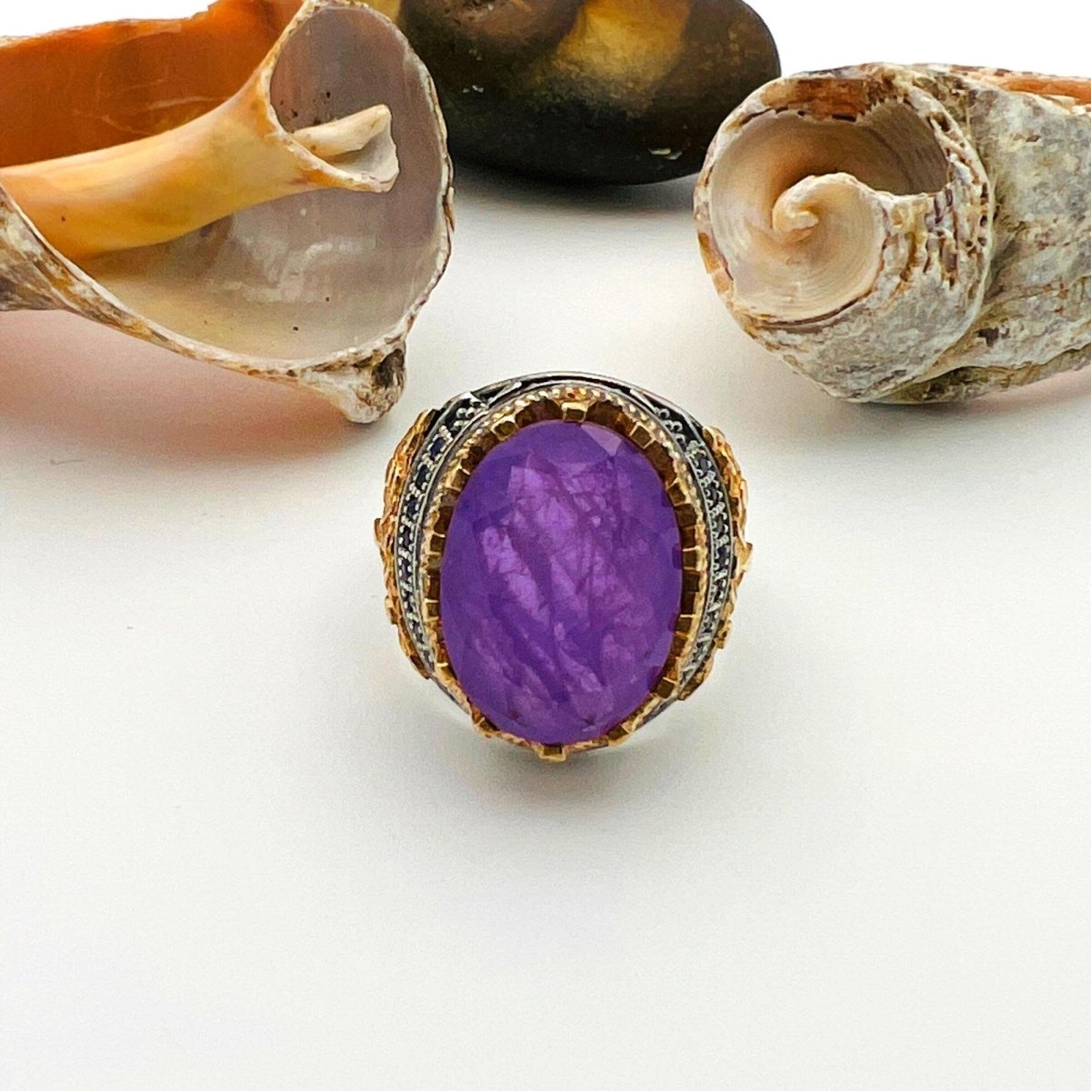 Purple Tourmaline Oval Stone Men's Ring