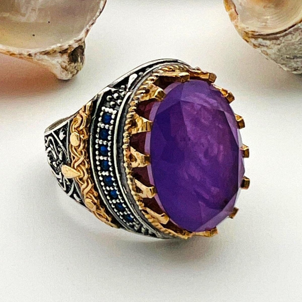 Purple Tourmaline Oval Stone Men's Ring - TryAladdin