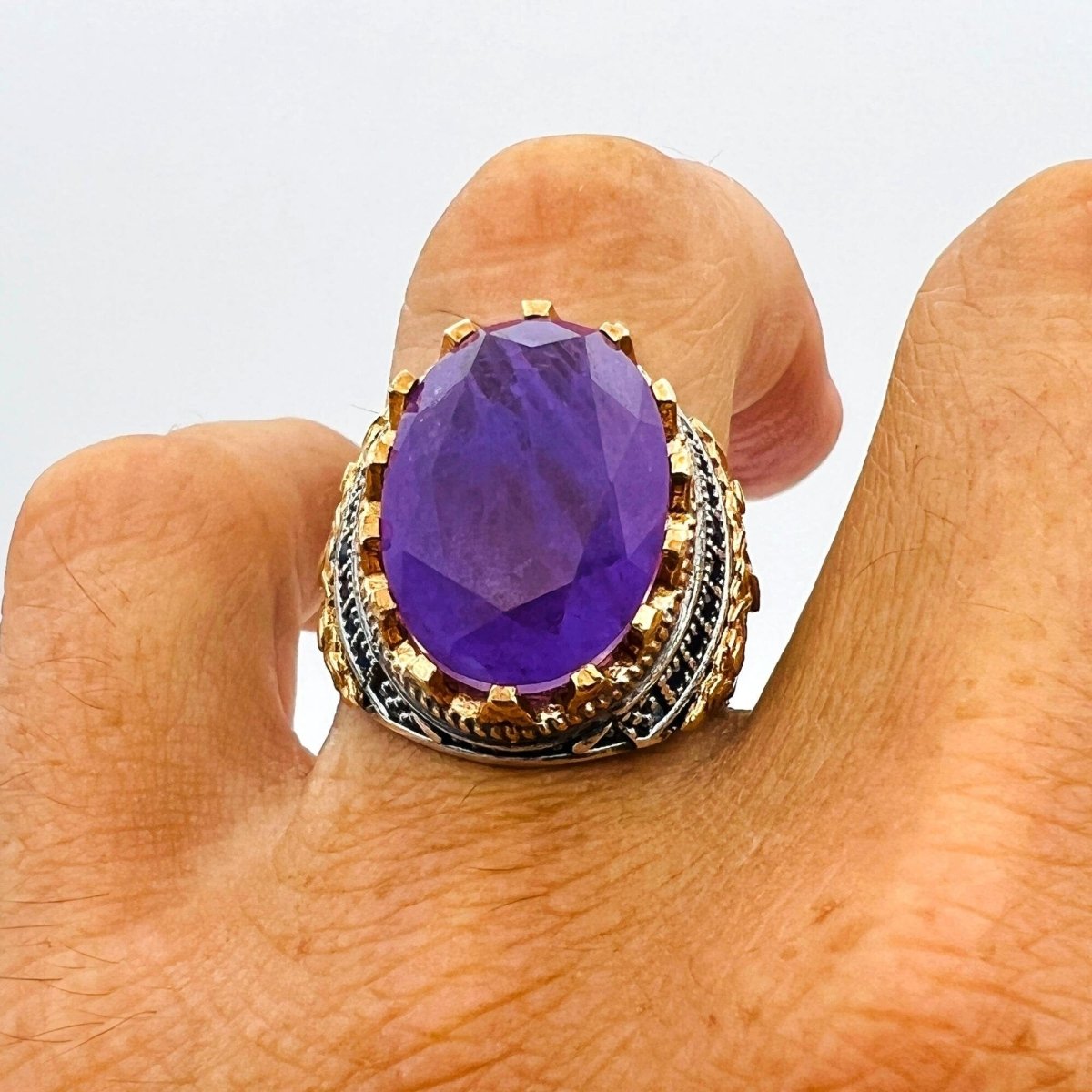 Purple Tourmaline Oval Stone Men's Ring