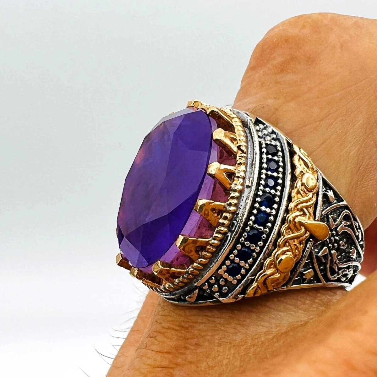 Purple Tourmaline Oval Stone Men's Ring