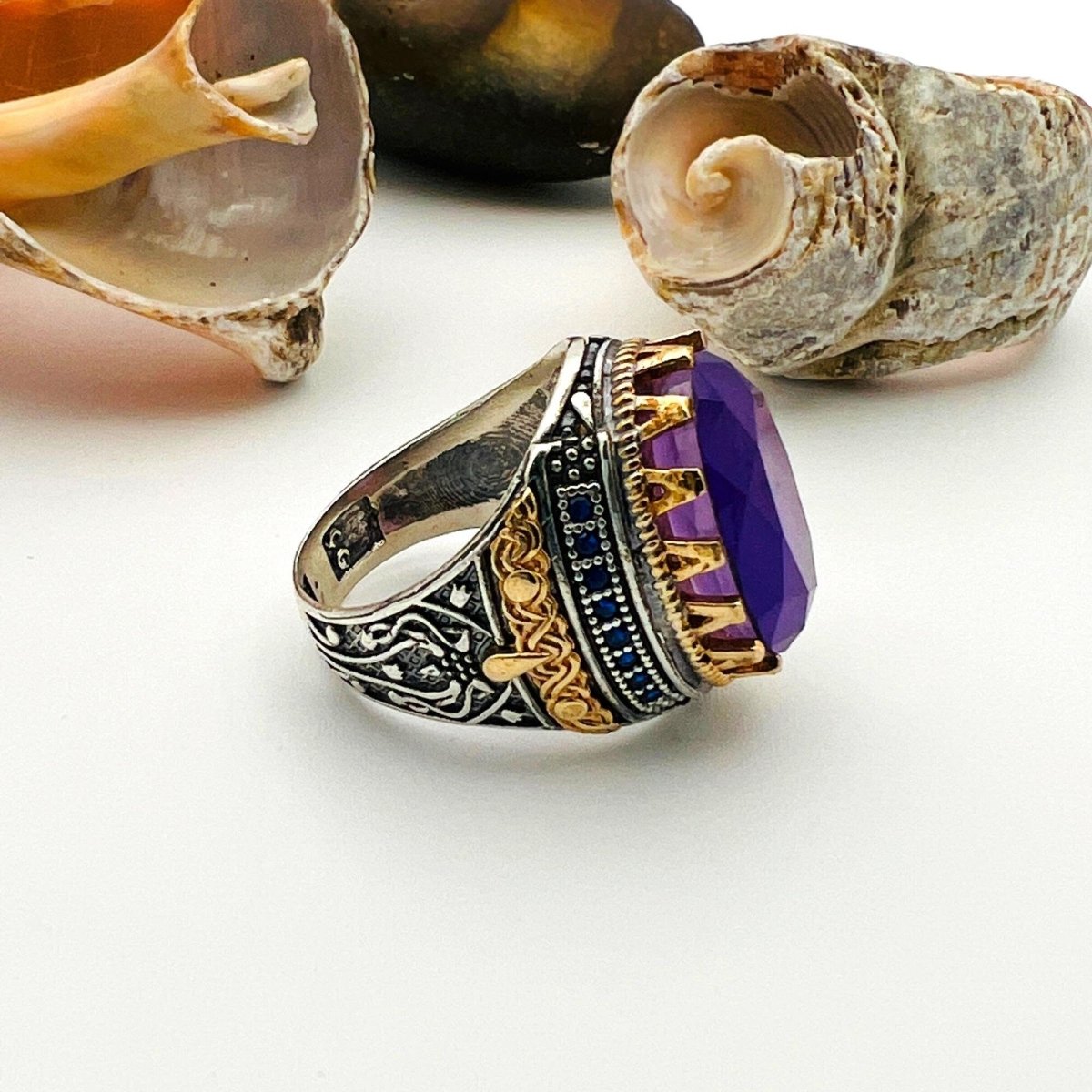 Purple Tourmaline Oval Stone Men's Ring