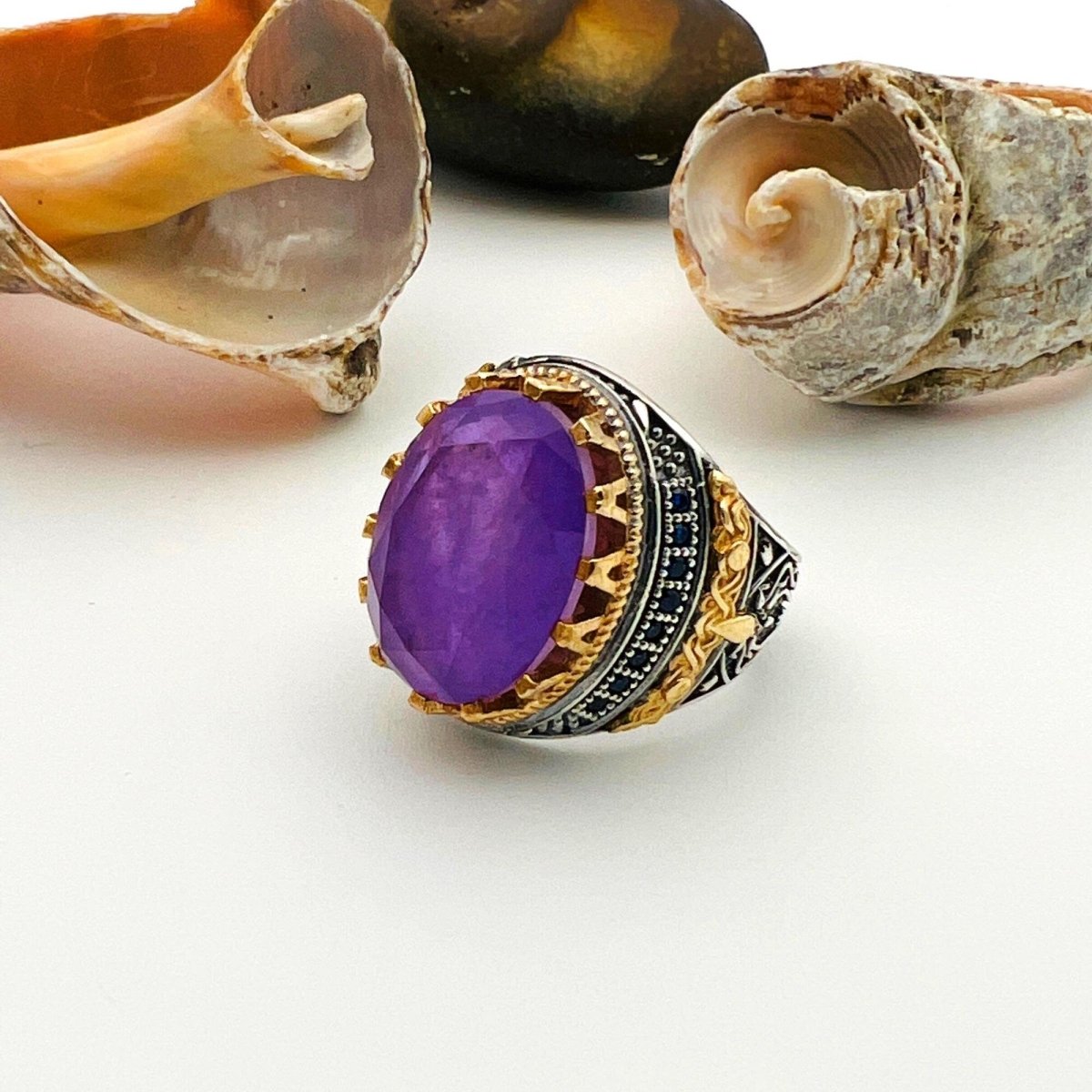 Purple Tourmaline Oval Stone Men's Ring