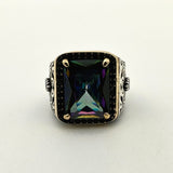 Rainbow Mystic Topaz Square Stone Men's Ring