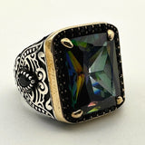 Rainbow Mystic Topaz Square Stone Men's Ring