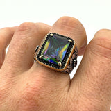 Rainbow Mystic Topaz Square Stone Men's Ring - TryAladdin