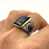 Rainbow Mystic Topaz Square Stone Men's Ring