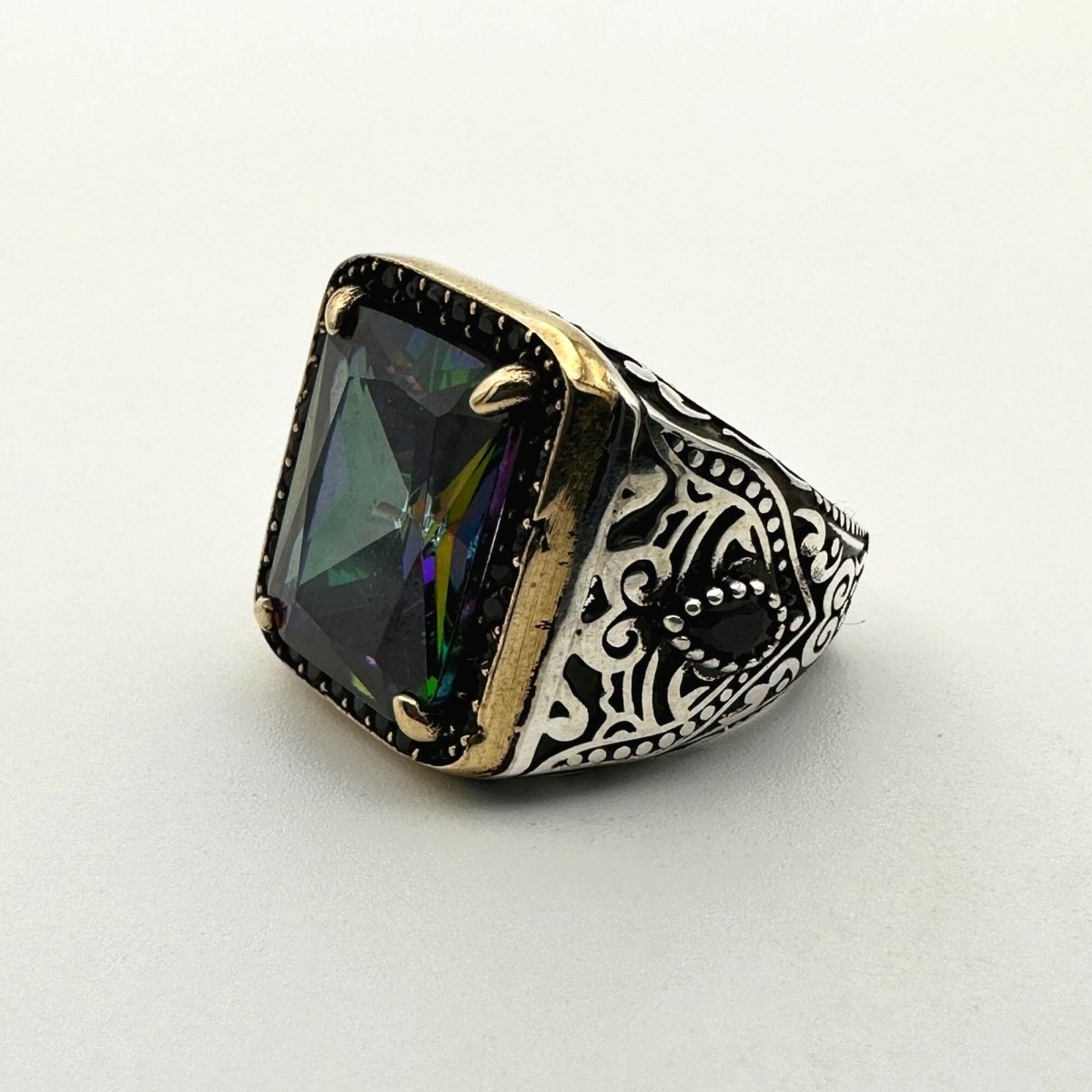 Rainbow Mystic Topaz Square Stone Men's Ring