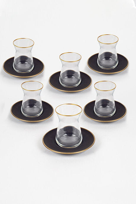 Rakle Premium Black Turkish Tea Glass Set - 12 - Piece 132cc - TryAladdin
