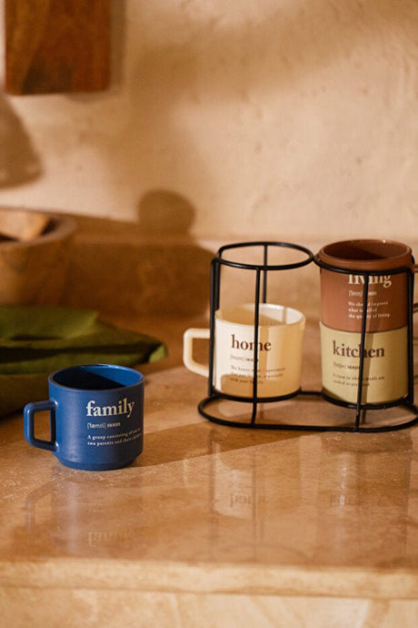 Rakle Professional Cozy Ceramic Mug Set with Metal Stand - 4 - Piece 180ml Each - TryAladdin