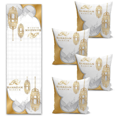 Ramadan Kareem Arabic Lantern Digital Printed Runner and Cushion Pillow Cover Set - TryAladdin