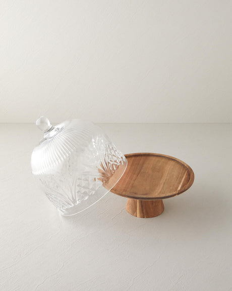 Premium Acacia Wood Glass Cake Display Dome
