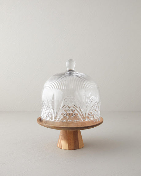 Premium Acacia Wood Glass Cake Display Dome