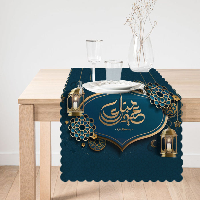 Real Homes | Happy Eid Arabic Motif Digital Printed Runner & Cushion Cover Set