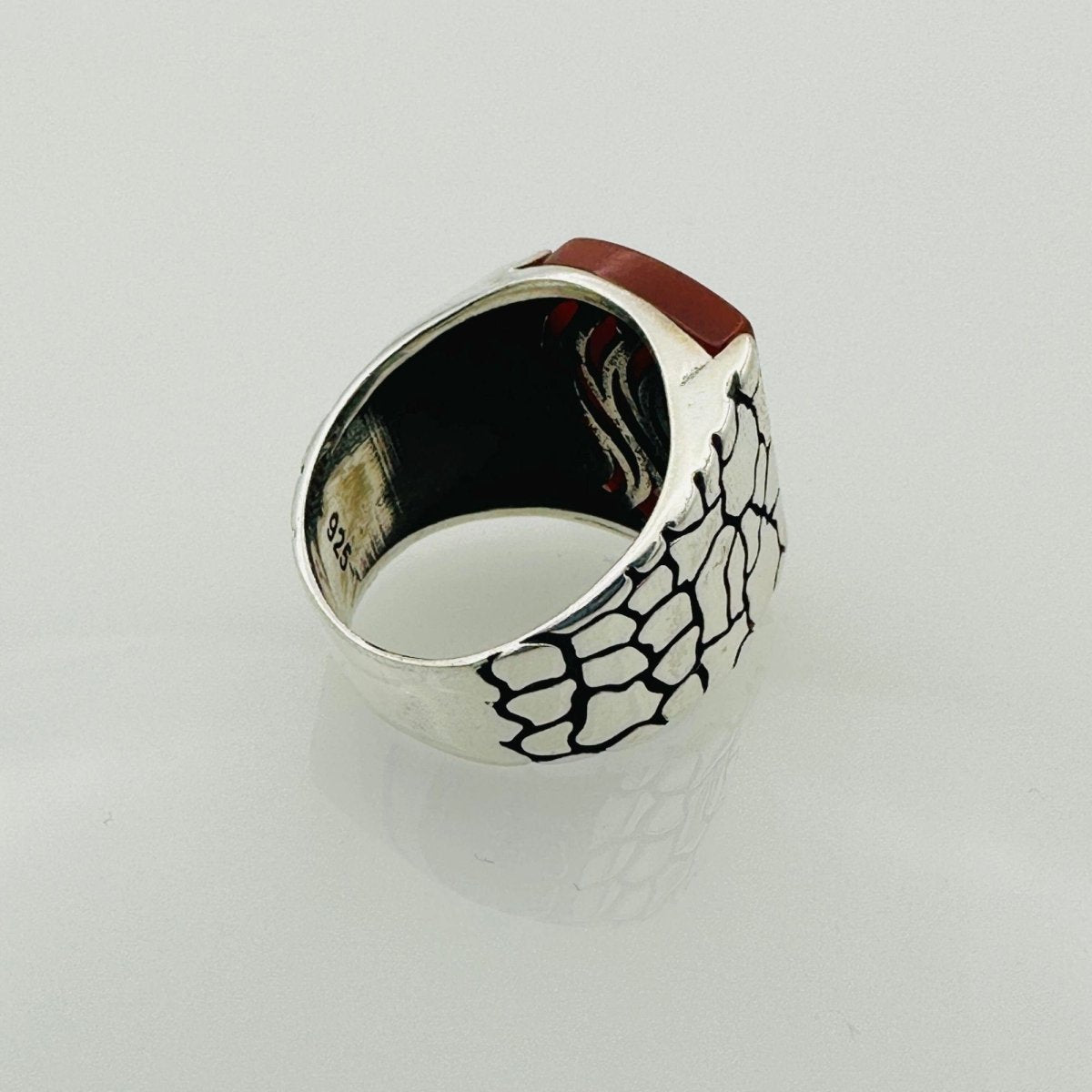 Red Agate Silver Men's Ring