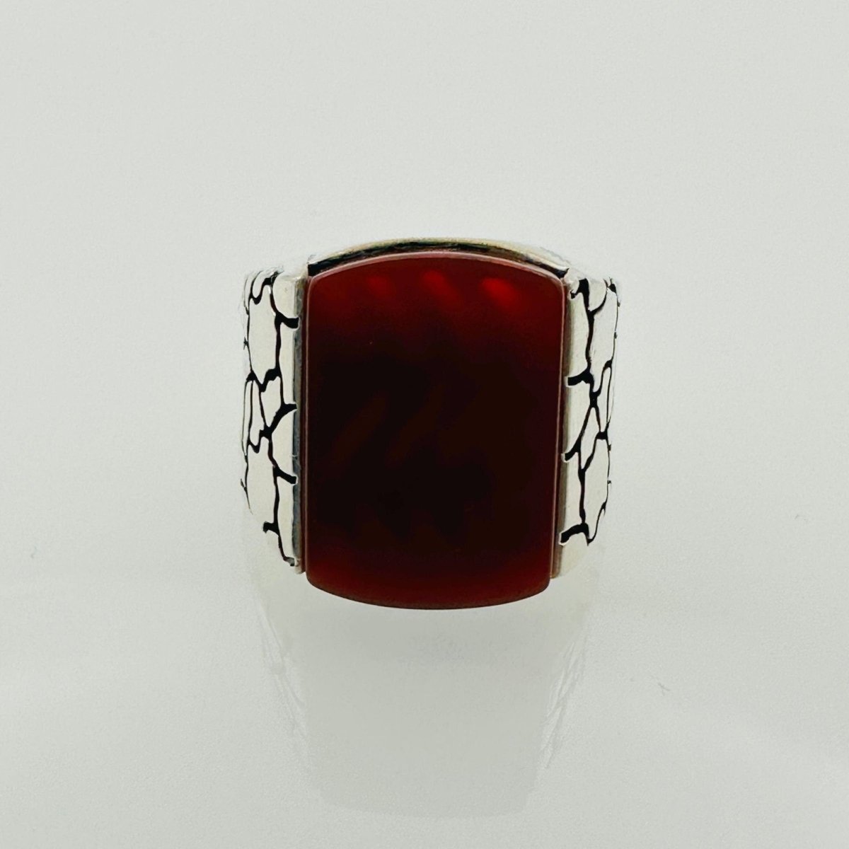 Red Agate Silver Men's Ring