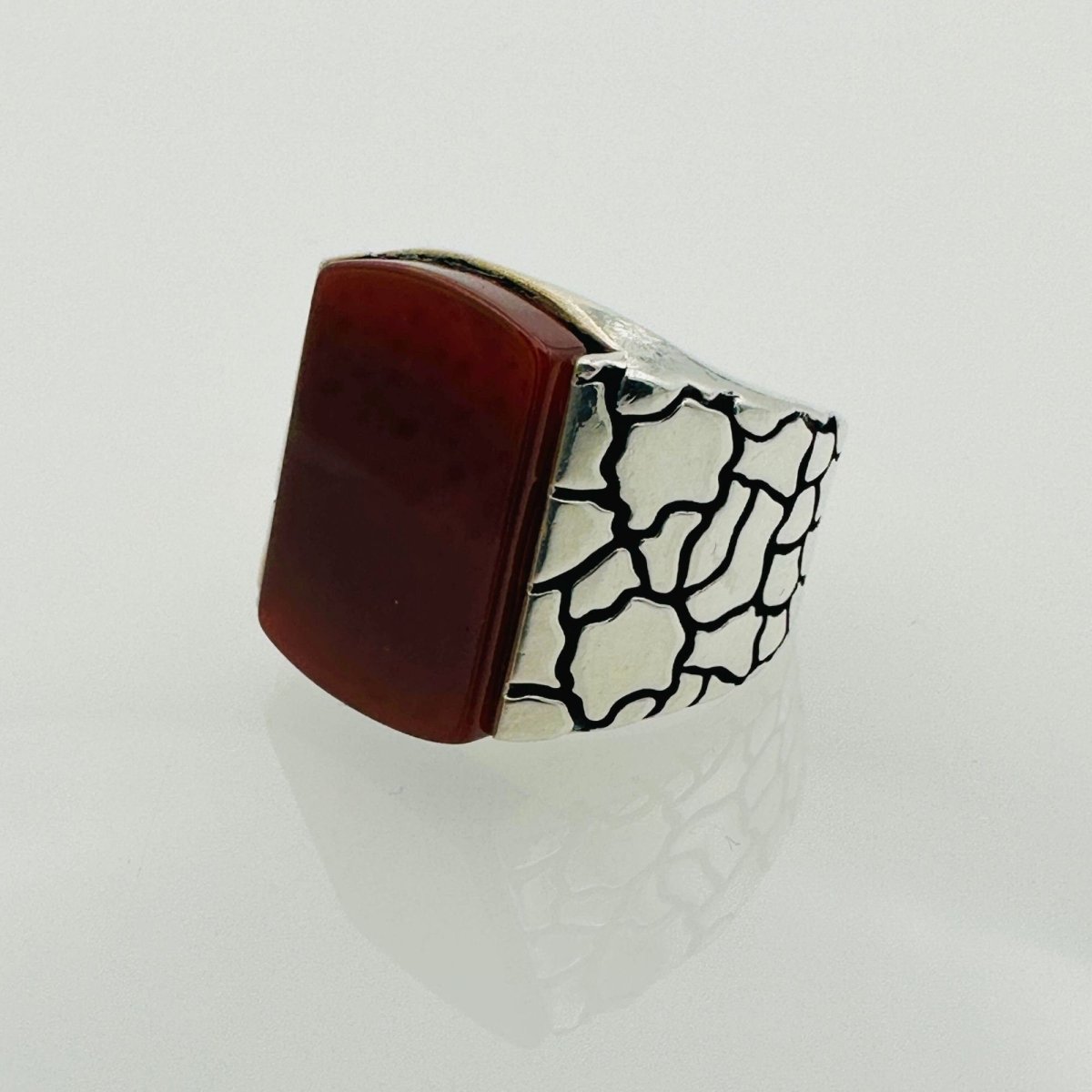 Red Agate Silver Men's Ring