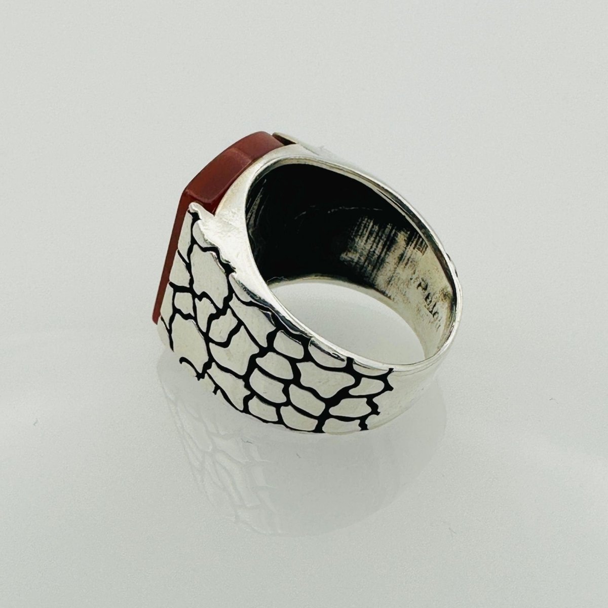 Red Agate Silver Men's Ring