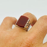 Red Agate Silver Men's Ring