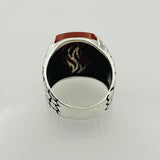 Red Agate Silver Men's Ring