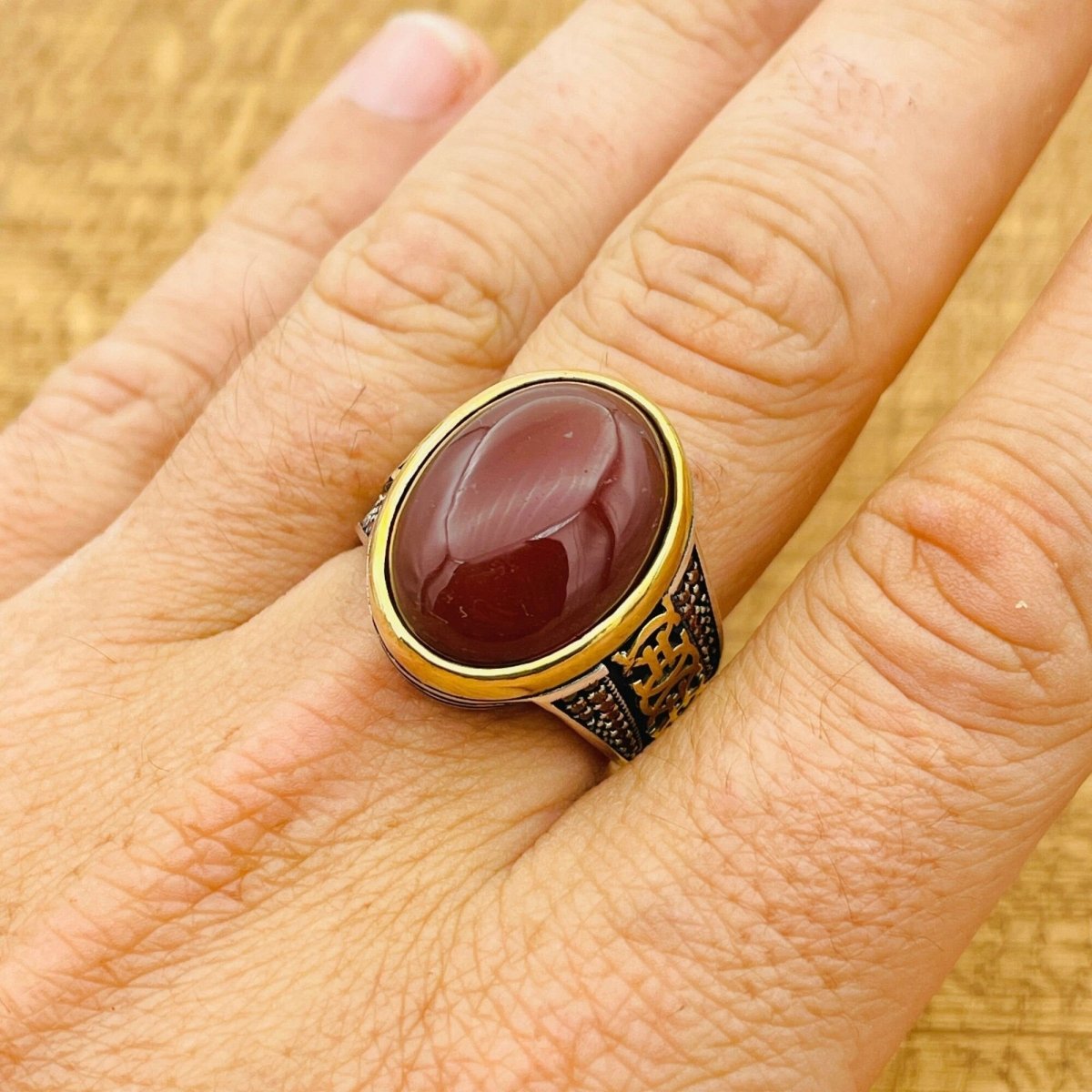 Red Agate Silver Ring for Men