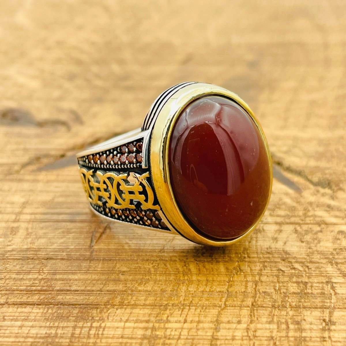 Red Agate Silver Ring for Men