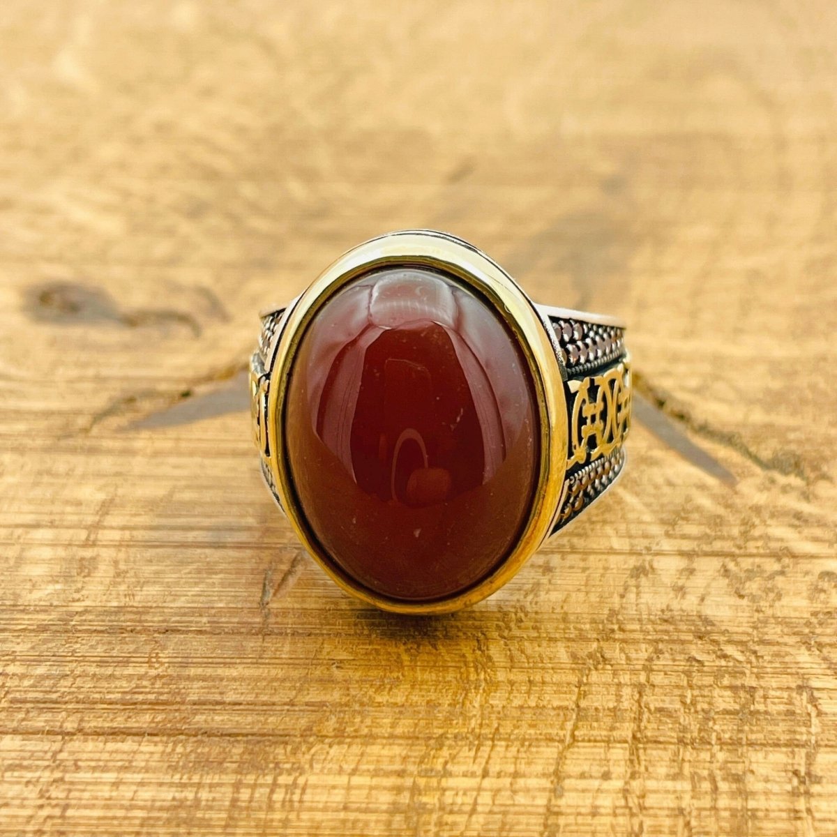 Red Agate Silver Ring for Men