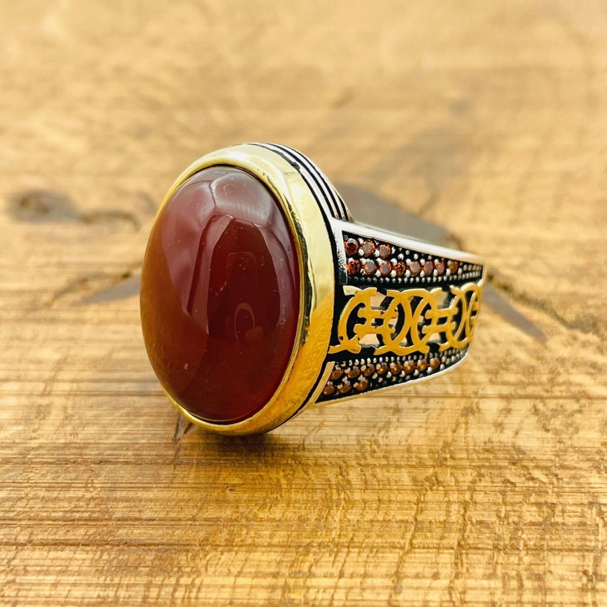 Red Agate Silver Ring for Men