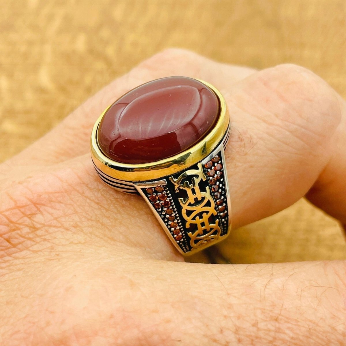 Red Agate Silver Ring for Men