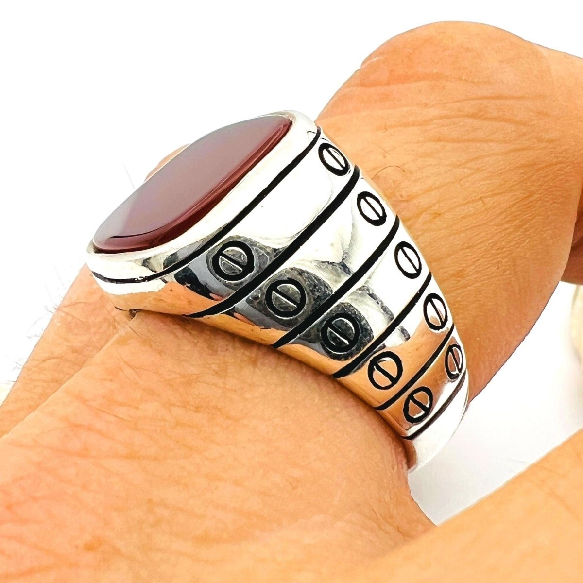 Red Agate Stone Men's Ring